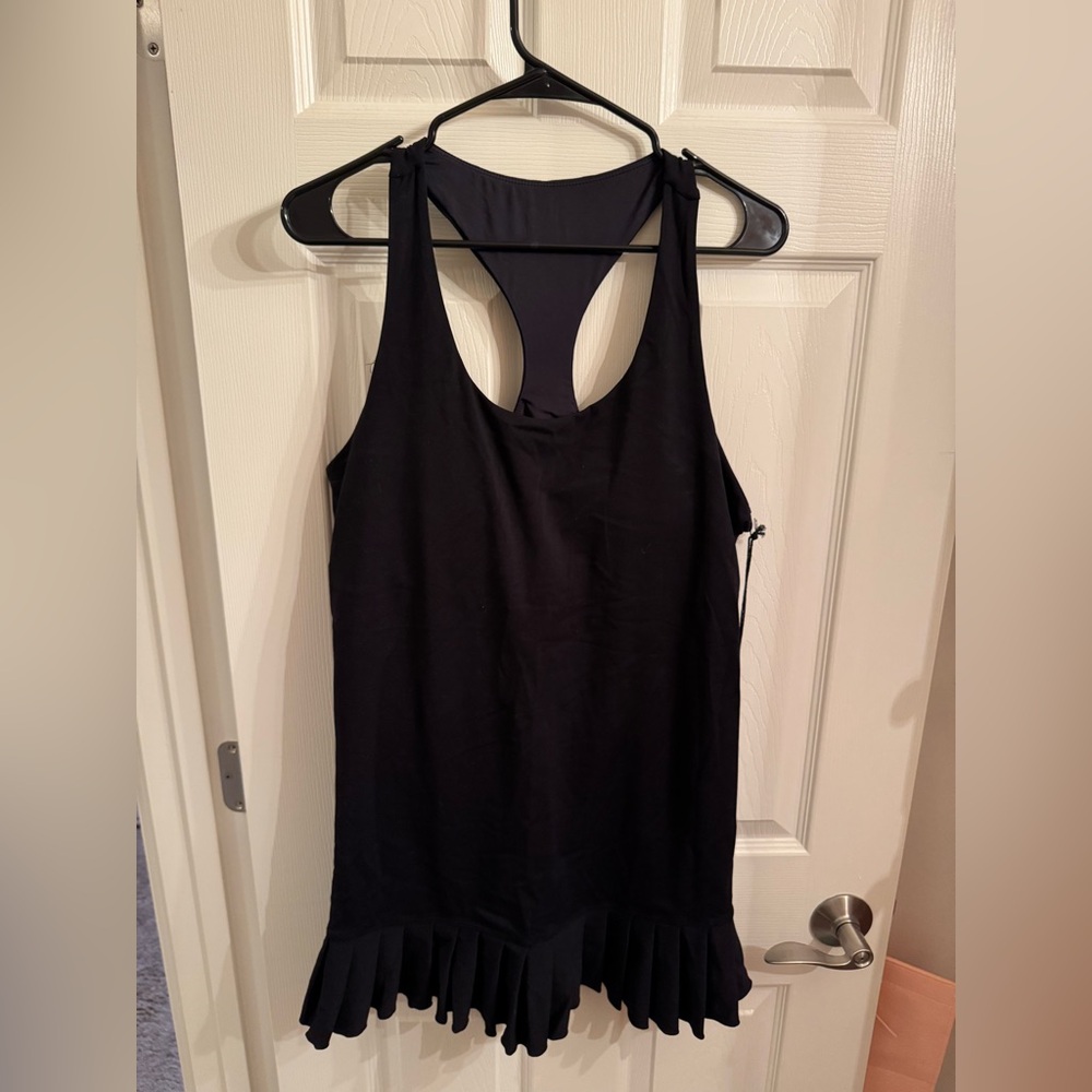 Mono B Black Tank Top with Pleated Hem